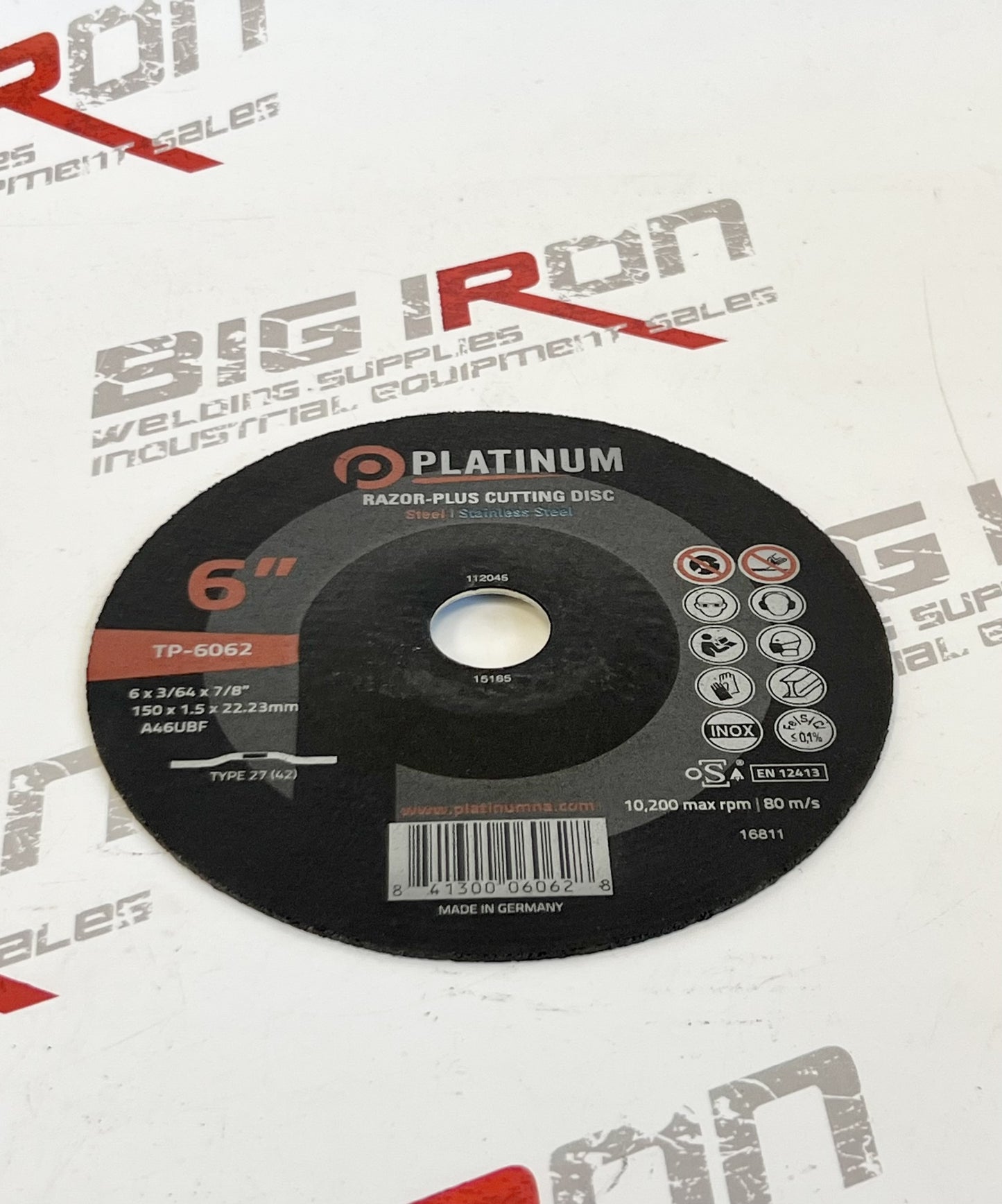 RAZOR-PLUS CUTTING DISCS - TYPE 27 - STEEL/SS - A46UBF - 6" x 3/64" x 7/8" - 10,200 rpm