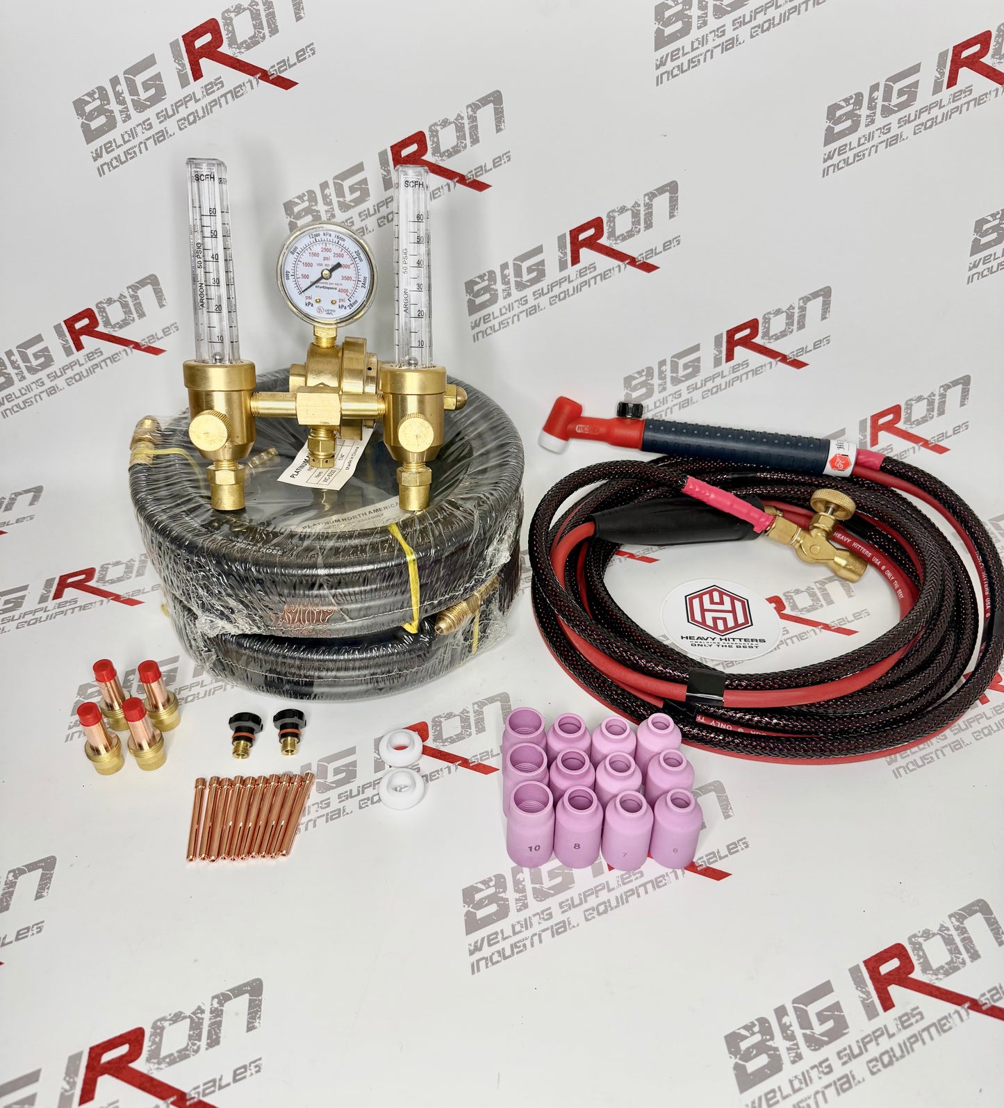 Complete Tig Rig Setup With Heavy Hitters 200 amp 15’ Torch + Dual Flow Regulator.