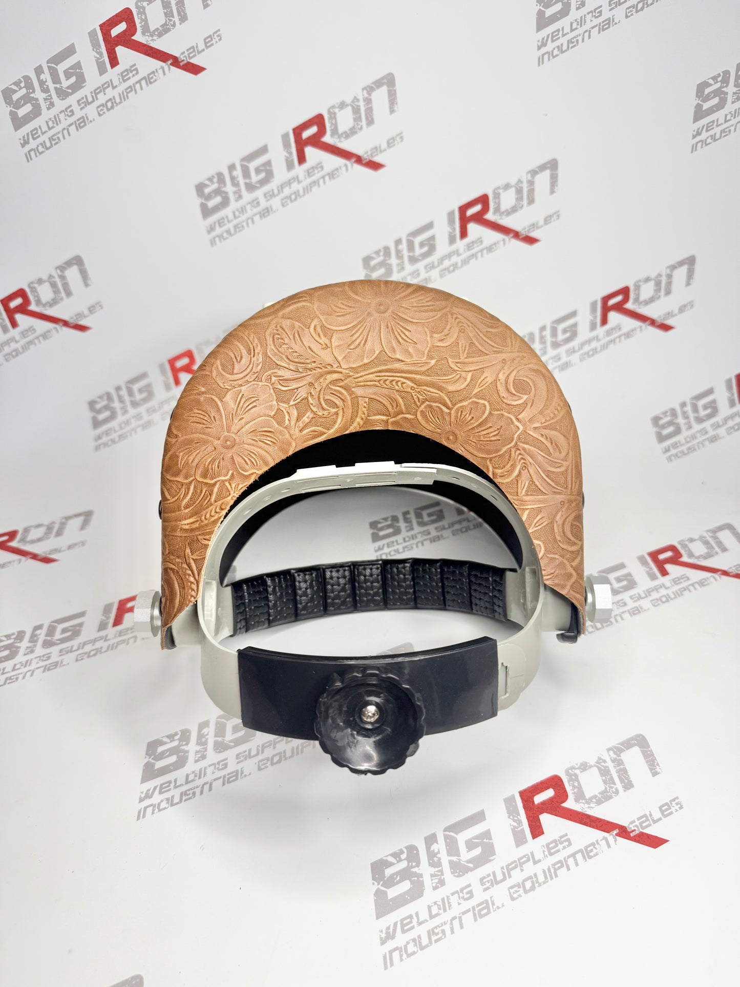 Finer Pipeliner Leather Welding Hood Chopped Top Fixed, Brown Floral.
