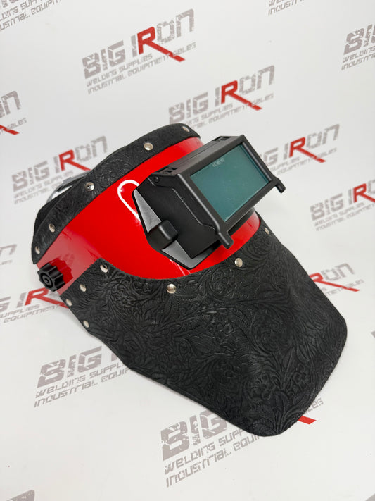 Red Outlaw Leather Hood With Black Floral