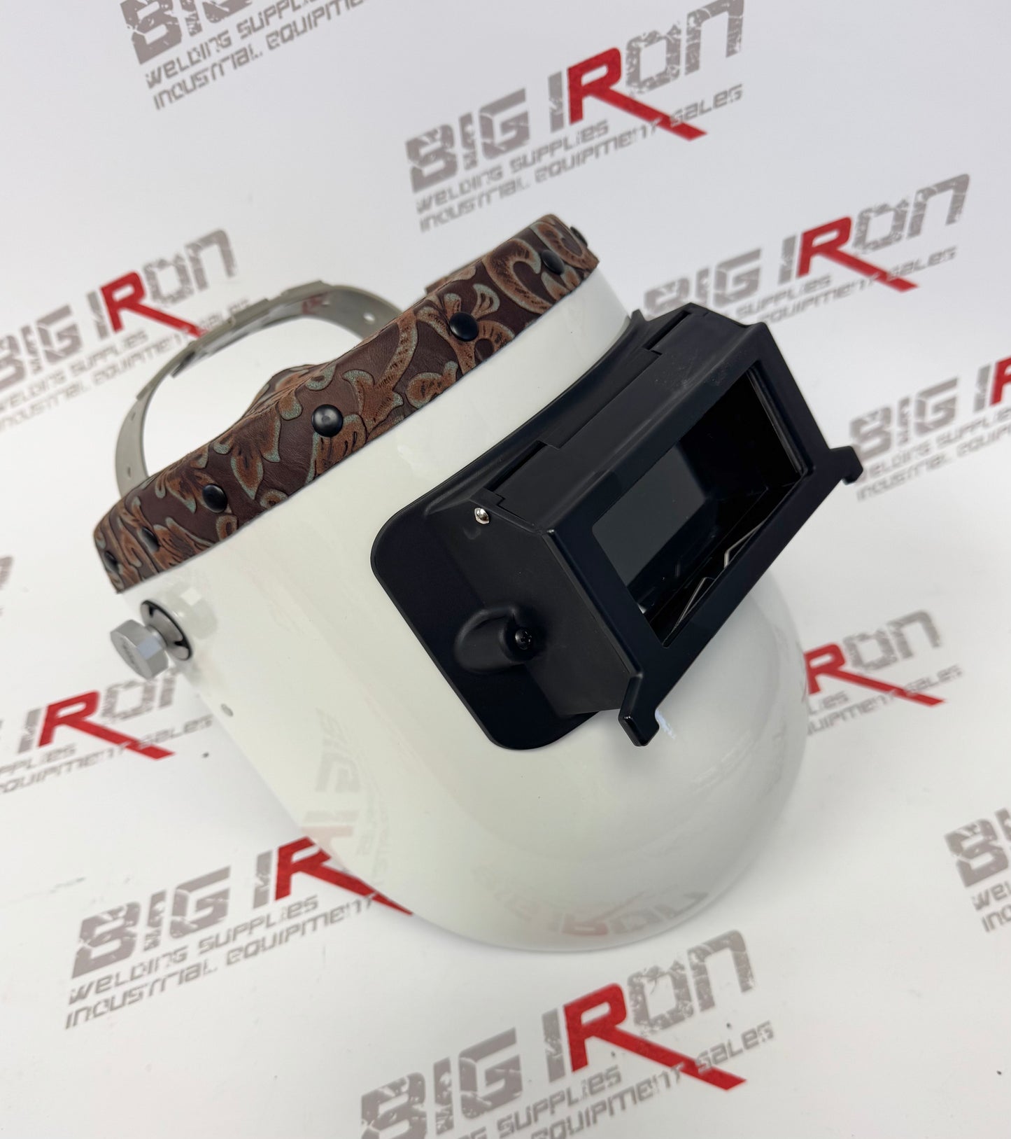 Finer Pipeliner Leather Welding Hood Chopped Top Flip Up/Western Rust