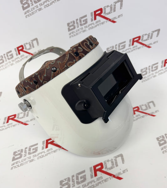 Finer Pipeliner Leather Welding Hood Chopped Top Flip Up/Western Rust