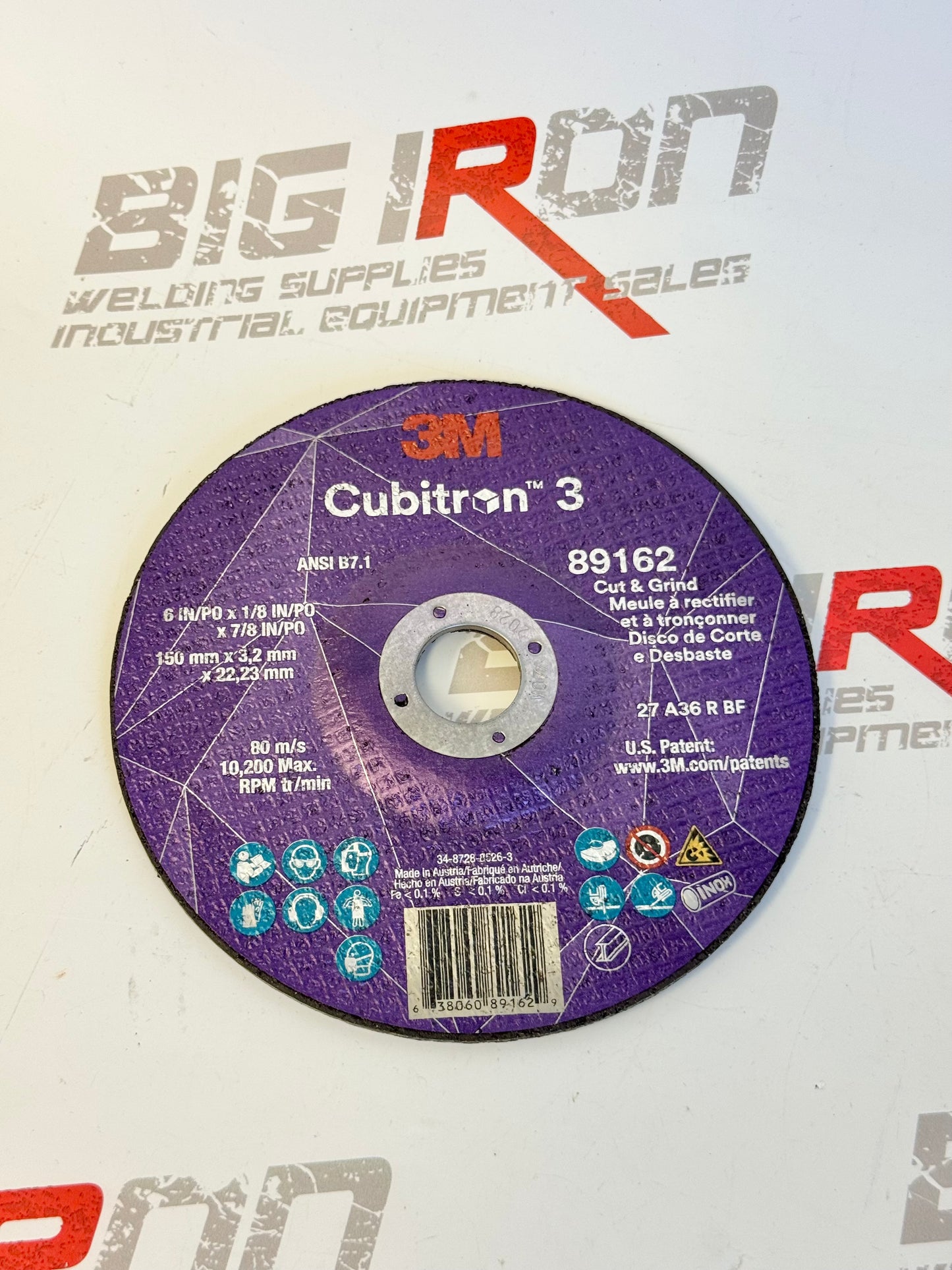 3M  Cubitron™ 3 Cut and Grind Wheel, 6" x 1/8", 7/8" Arbor, Type 27, 36 Grit, Ceramic
