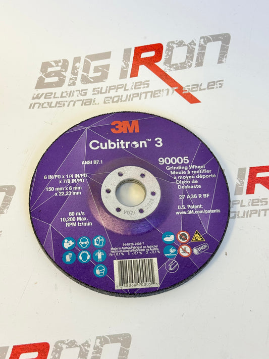3M  Cubitron™ 3 Depressed Centre Grinding Wheel, 6" x 1/4", 7/8" Arbor, Ceramic, Type T27