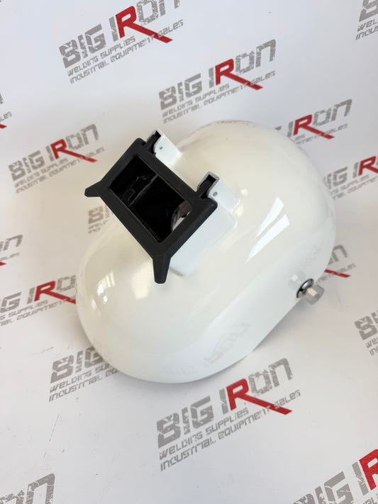 Trimmed Bottom Carbon Fiber Welding Hood - Built In Flip Up - White
