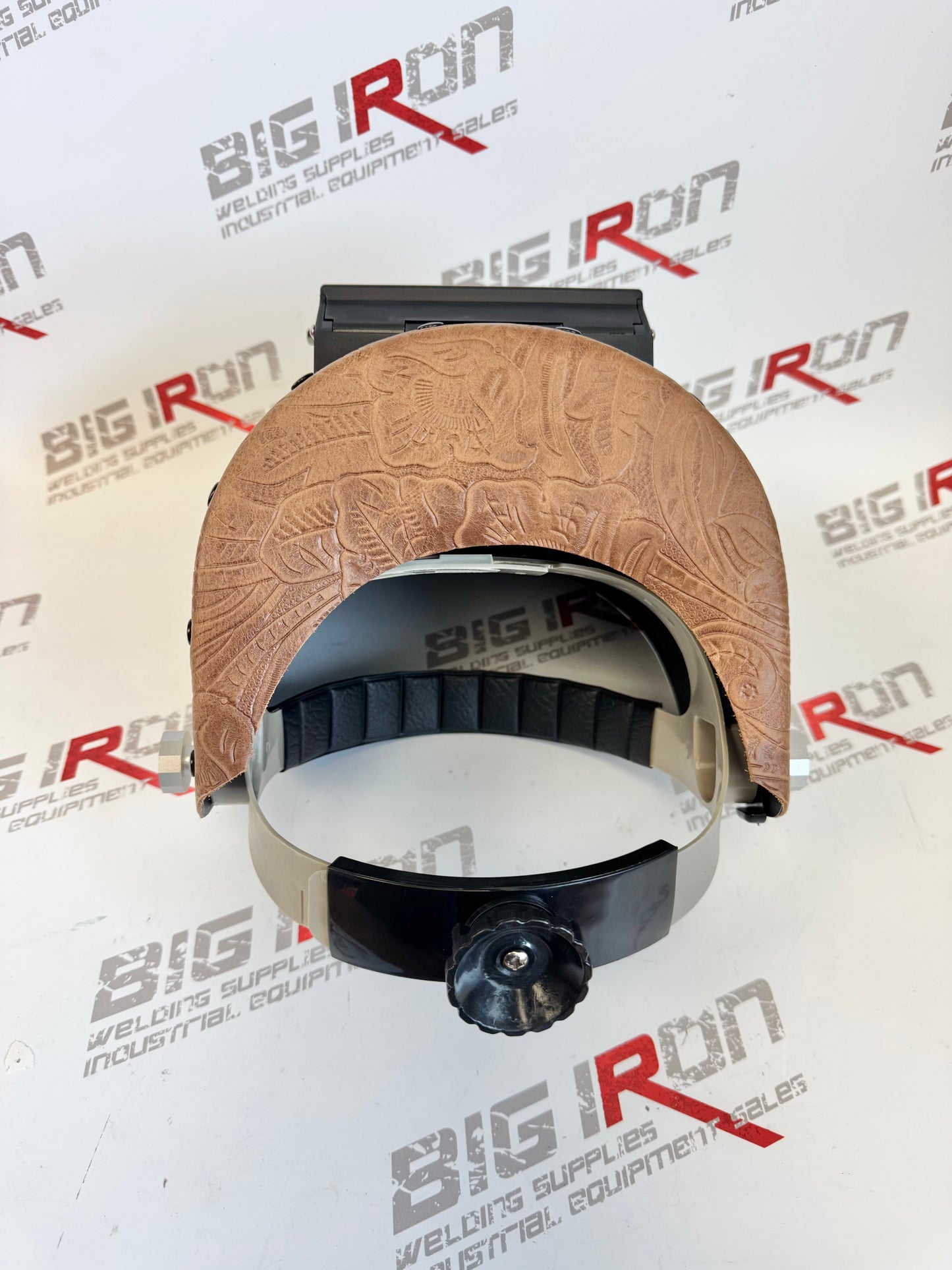 Carbon Fiber Leather Welding Hood Chopped Top Flip Up/White Painted-Brown Floral