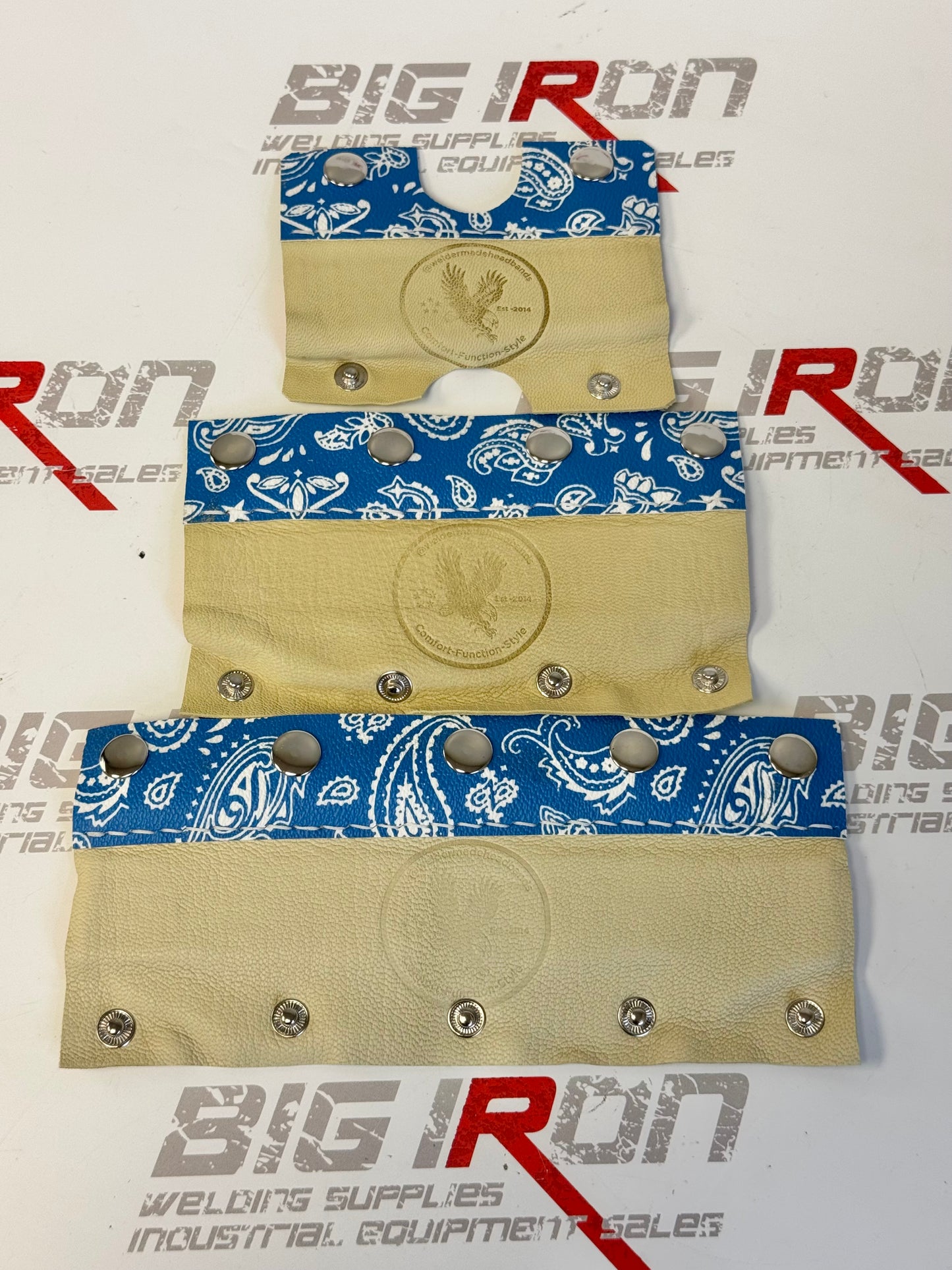 Welding Hood Headbands - 3 Pc Stitched Fiber Metal - Blue Paisley