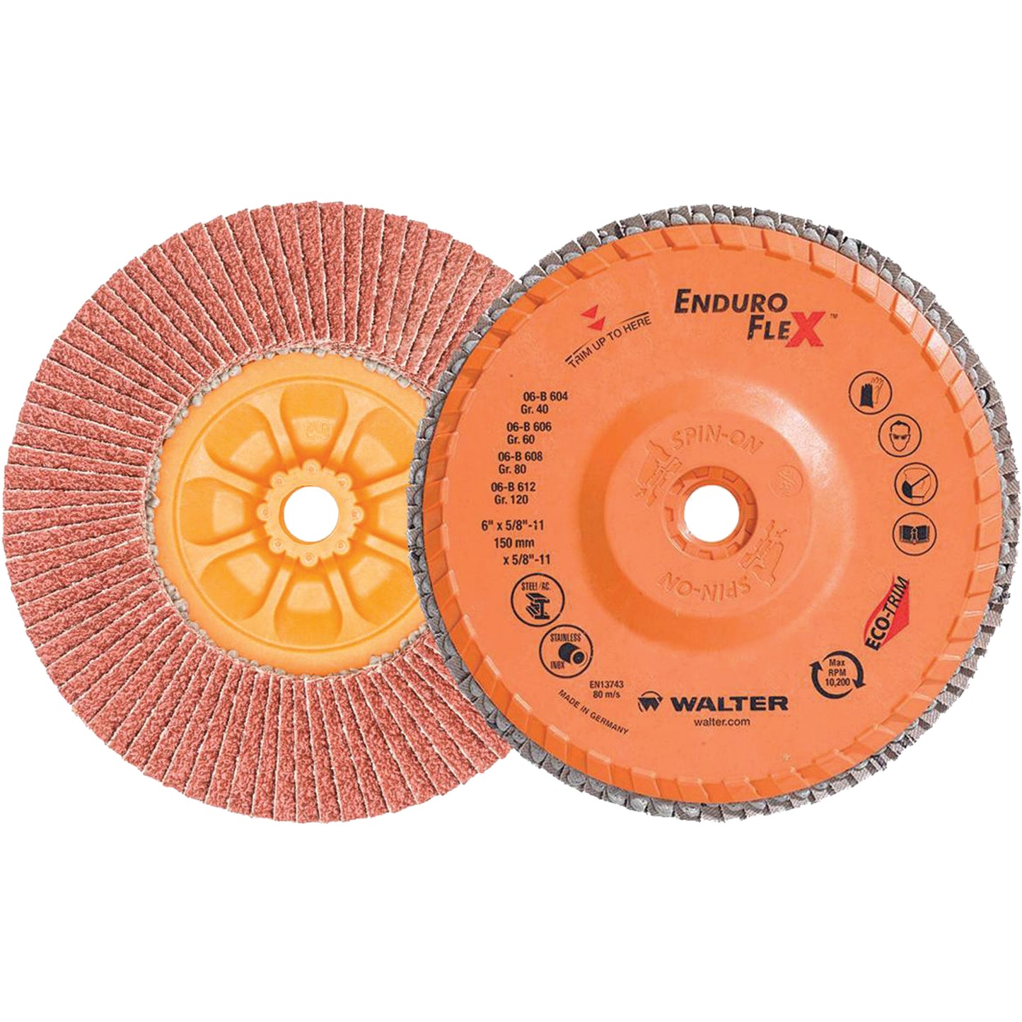 WALTER - Enduro-Flex™ Flap Disc, 6" x 5/8"-11, Type 27, 40 Grit, Zirconia Alumina