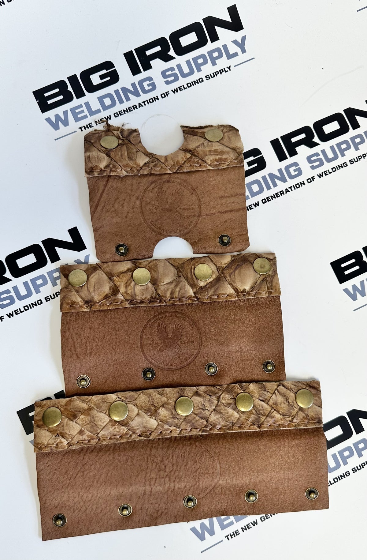 Welding Hood Headbands - 3 Pc Stitched Fiber Metal - Tan Pirarucu/Fish