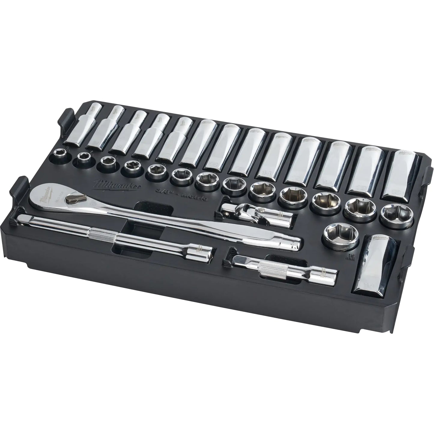 Milwaukee  Metric Ratchet & Socket Set with Packout™ Low-Profile Compact Organizer, 32 Pcs, 3/8" Drive Size, Deep