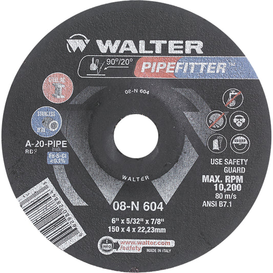 WALTER - PIPEFITTER™ Grinding Wheel, 6" x 5/32", 7/8" Arbor, Type 27