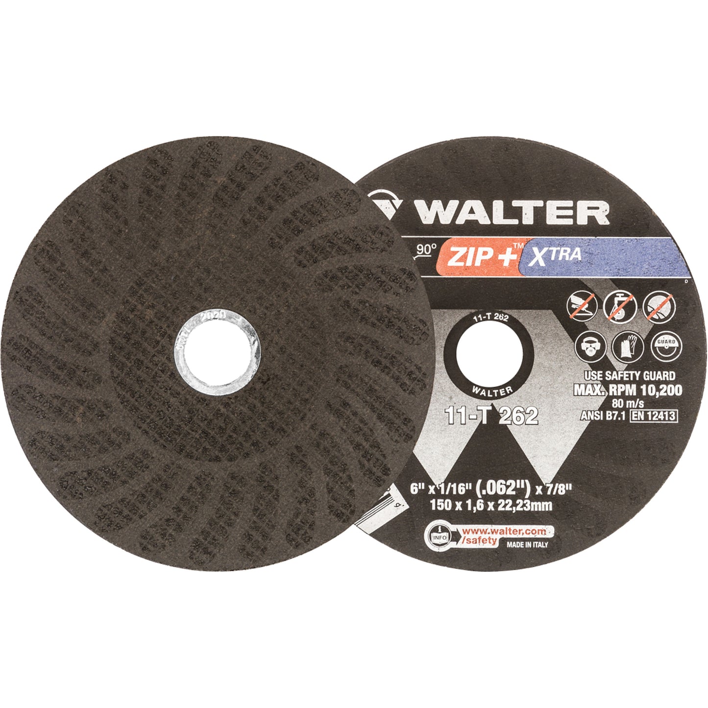 WALTER Zip+™ Right Angle Grinder Reinforced Cut-Off Wheel, 6" x 1/16", 7/8" Arbor, Type 1, Aluminum Oxide, 10200 RPM